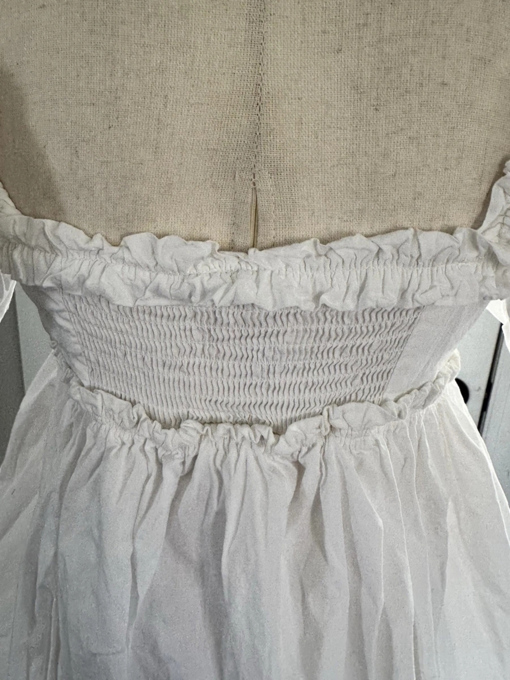 Free People Rendezvous Me Ivory Dress Mini Bubble Smocked Puff Sleeves- L - Picture 7 of 16